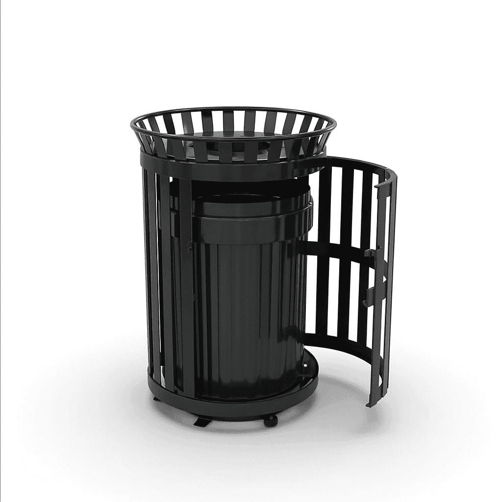 45 Gallon Slatted Commercial Outdoor Trash Receptacle – Side Opening with Flat Lid & Liner - Outdoorsiness