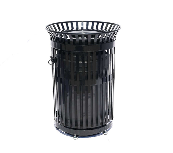 45 Gallon Slatted Commercial Outdoor Trash Receptacle – Side Opening with Flat Lid & Liner - Outdoorsiness