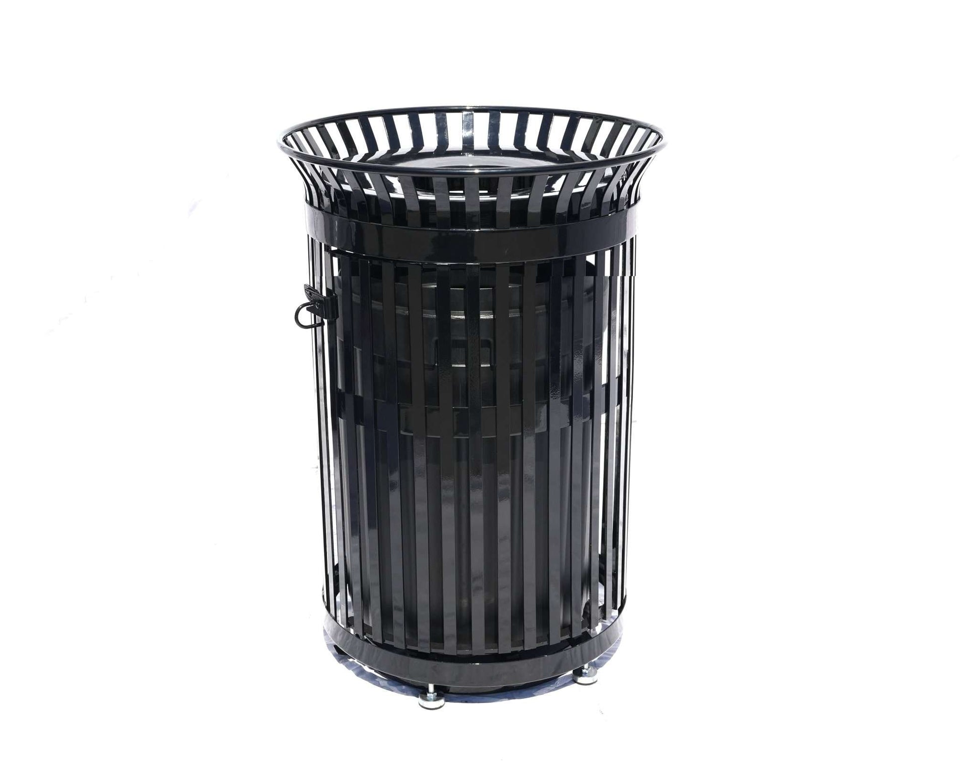 45 Gallon Slatted Commercial Outdoor Trash Receptacle – Side Opening with Flat Lid & Liner - Outdoorsiness