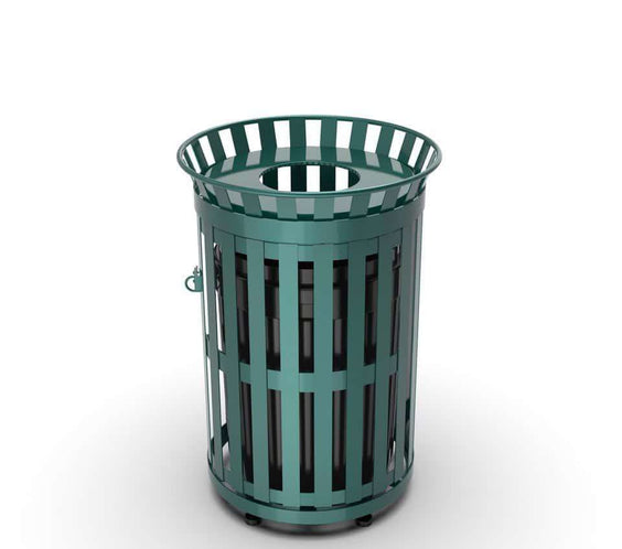 45 Gallon Slatted Commercial Outdoor Trash Receptacle – Side Opening with Flat Lid & Liner - Outdoorsiness