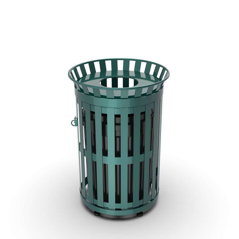 45 Gallon Slatted Commercial Outdoor Trash Receptacle – Side Opening with Flat Lid & Liner - Outdoorsiness