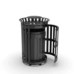 45 Gallon Slatted Commercial Outdoor Trash Receptacle – Side Opening with Rain Bonnet Lid - Outdoorsiness