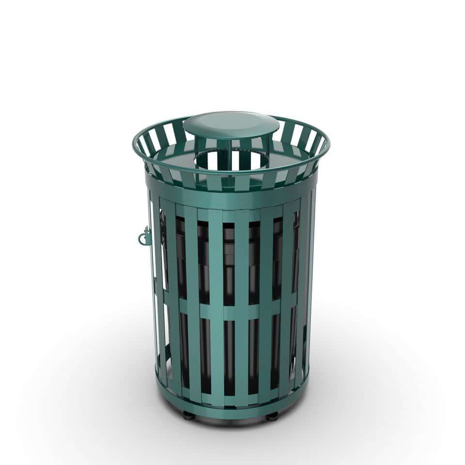45 Gallon Slatted Commercial Outdoor Trash Receptacle – Side Opening with Rain Bonnet Lid - Outdoorsiness