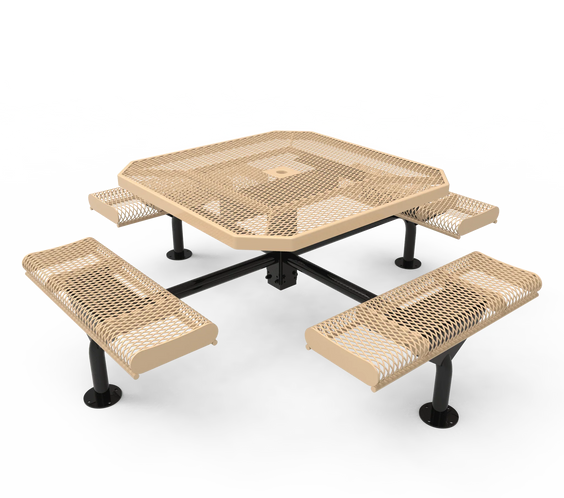 Commercial 46in Octagon Nexus Pedestal Picnic Table – Thermoplastic Punched Steel, Rolled Seats