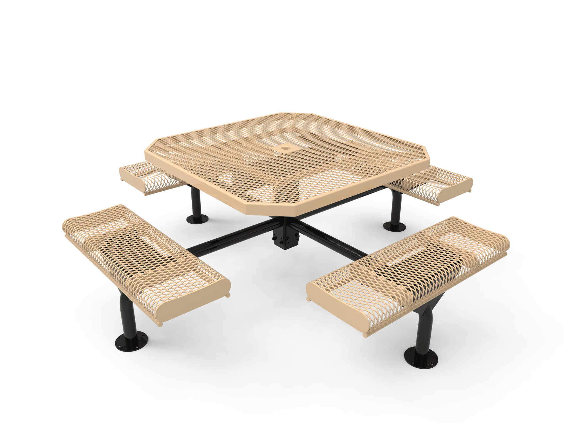 Commercial 46in Octagon Nexus Pedestal Picnic Table – Thermoplastic Punched Steel, Rolled Seats