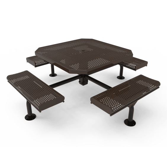 Commercial 46in Octagon Nexus Pedestal Picnic Table – Thermoplastic Punched Steel, Rolled Seats