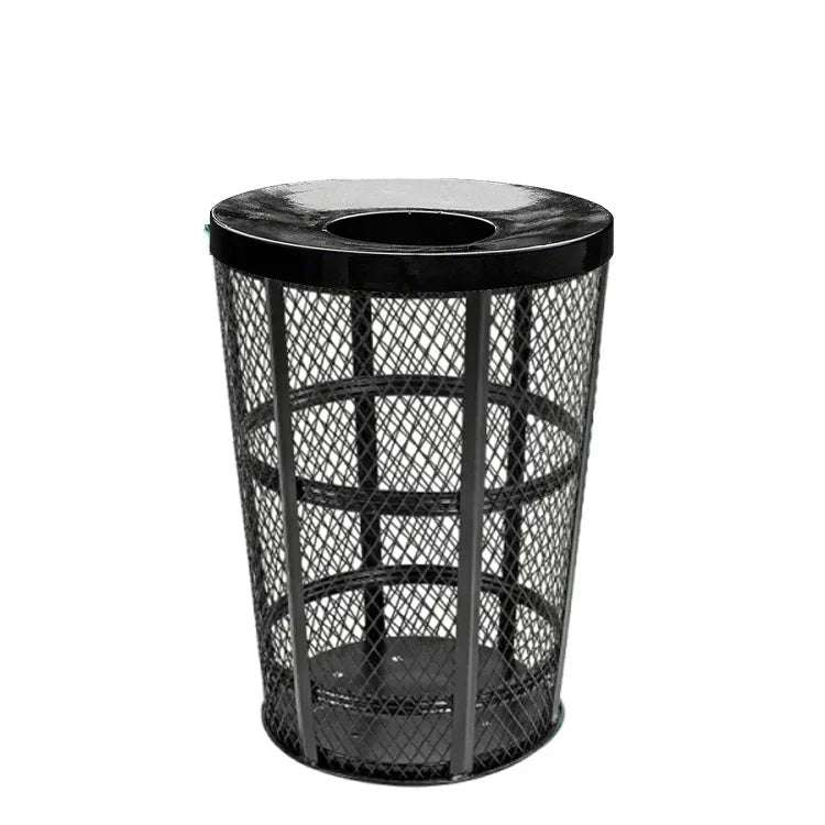 48 Gallon Steel Mesh Commercial Outdoor Trash Can – Flat Top Lid, Corrosion Resistant - Outdoorsiness