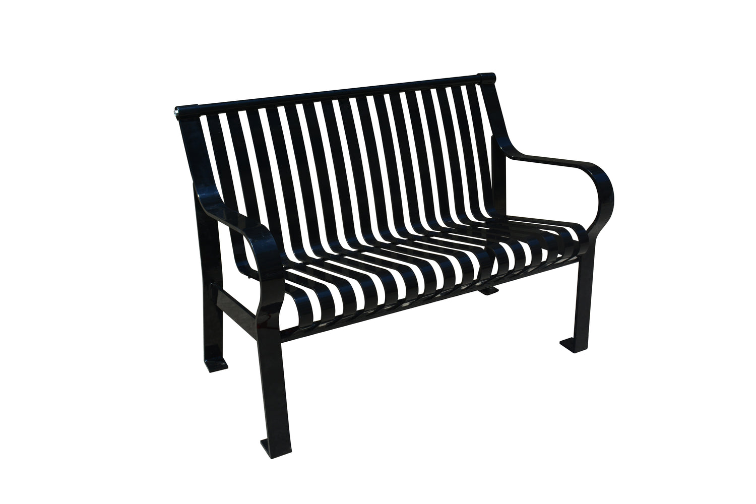Courtyard Commercial 4ft Slatted Steel Park Bench With Back – Powder Coated, Quick Ship