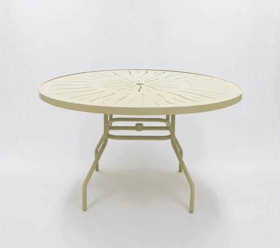 Beach Club 48in Round Aluminum Commercial Pool Patio Table – Punched Top, Round Legs