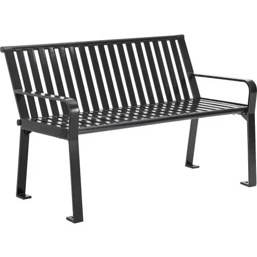 Courtyard Commercial 4ft Slatted Steel Park Bench With Back – Powder Coated, Quick Ship