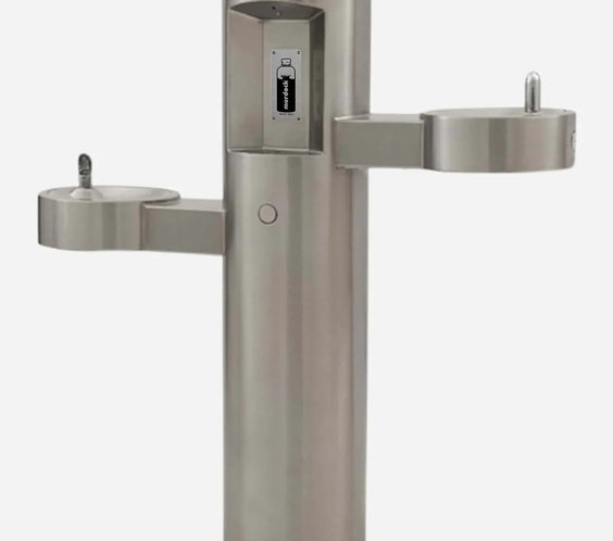 Bi-Level Pedestal Outdoor Drinking Fountain with Bottle Filler