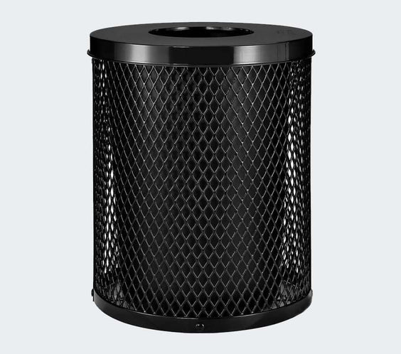 55 Gallon Diamond Expanded Steel Commercial Outdoor Trash Can – Flat Lid, Liner & Base - Outdoorsiness