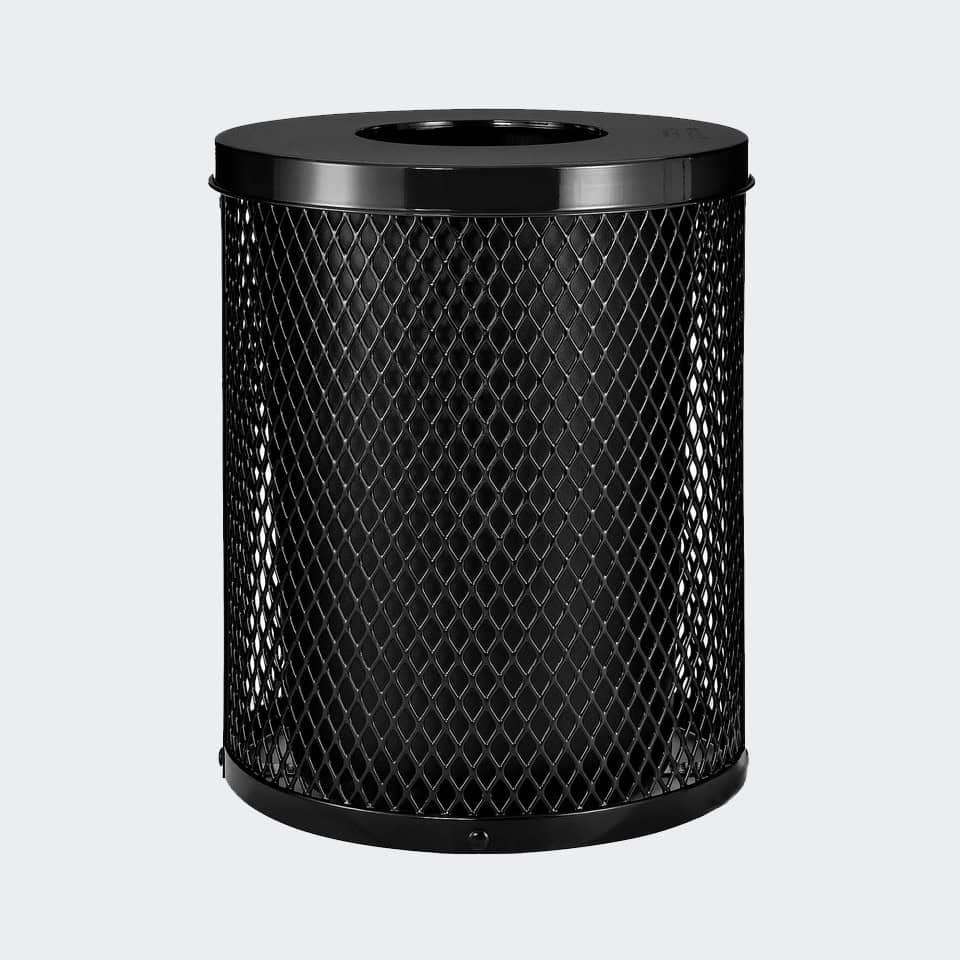 55 Gallon Diamond Expanded Steel Commercial Outdoor Trash Can – Flat Lid, Liner & Base - Outdoorsiness