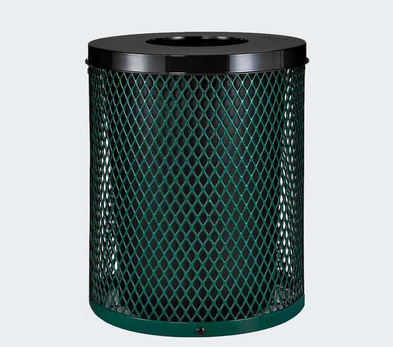 55 Gallon Diamond Expanded Steel Commercial Outdoor Trash Can – Flat Lid, Liner & Base - Outdoorsiness