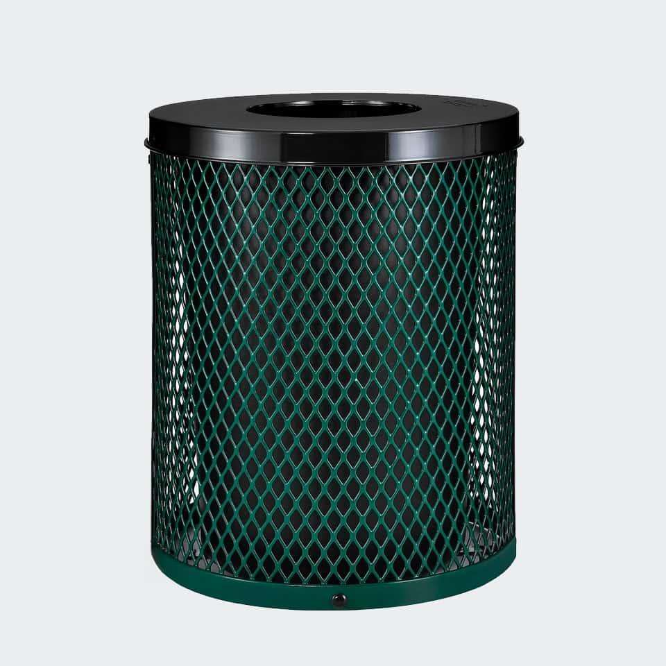 55 Gallon Diamond Expanded Steel Commercial Outdoor Trash Can – Flat Lid, Liner & Base - Outdoorsiness
