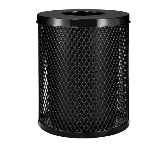 55 Gallon Diamond Expanded Steel Commercial Outdoor Trash Can – Flat Lid, Liner & Base - Outdoorsiness