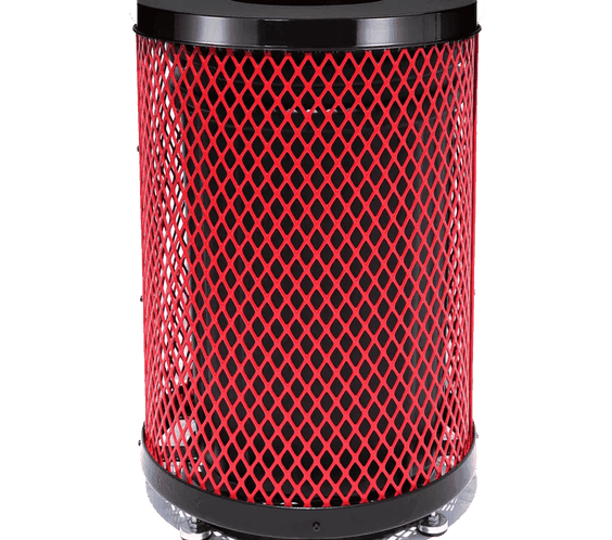 55 Gallon Diamond Expanded Steel Commercial Outdoor Trash Can – Flat Lid, Liner & Base - Outdoorsiness