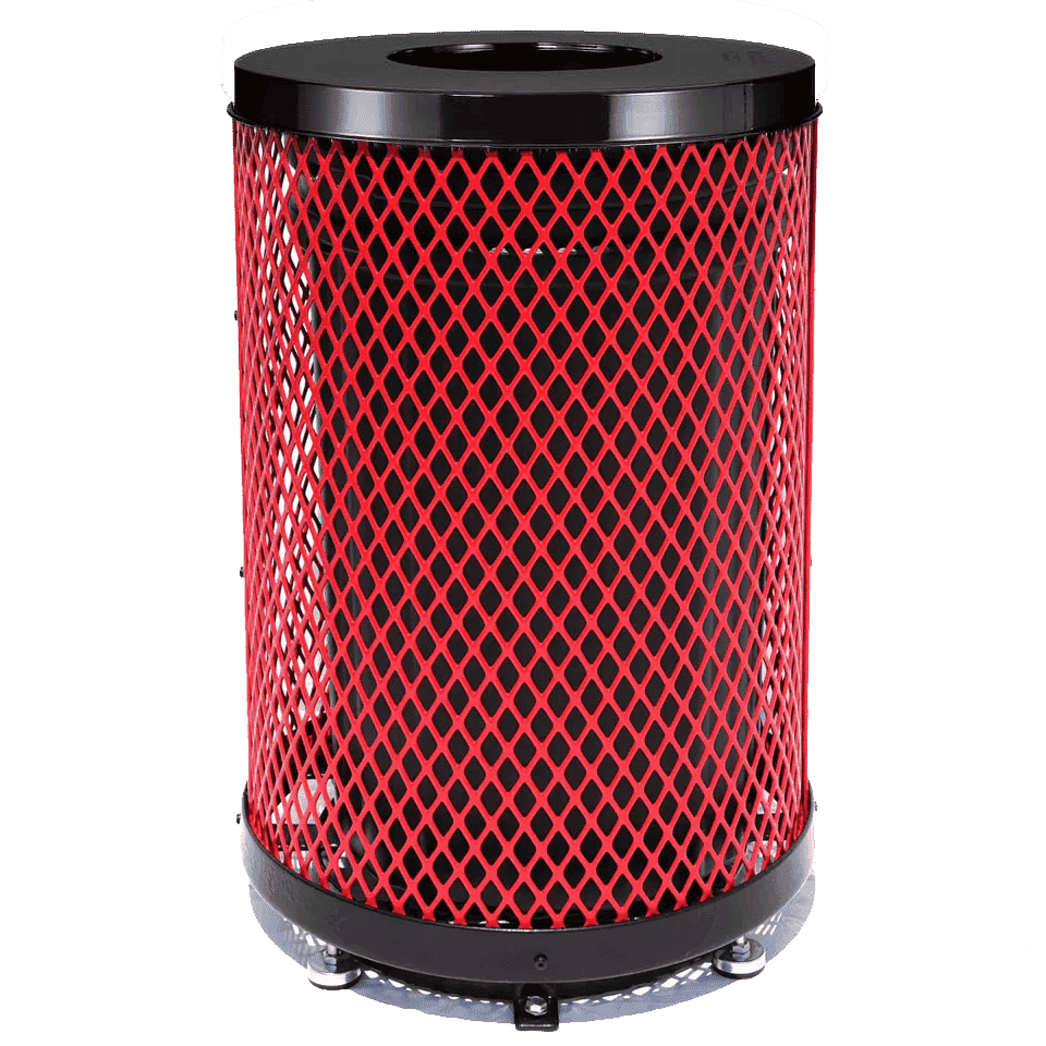 55 Gallon Diamond Expanded Steel Commercial Outdoor Trash Can – Flat Lid, Liner & Base - Outdoorsiness