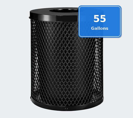 55 Gallon Diamond Expanded Steel Commercial Outdoor Trash Can – Flat Lid, Liner & Base - Outdoorsiness