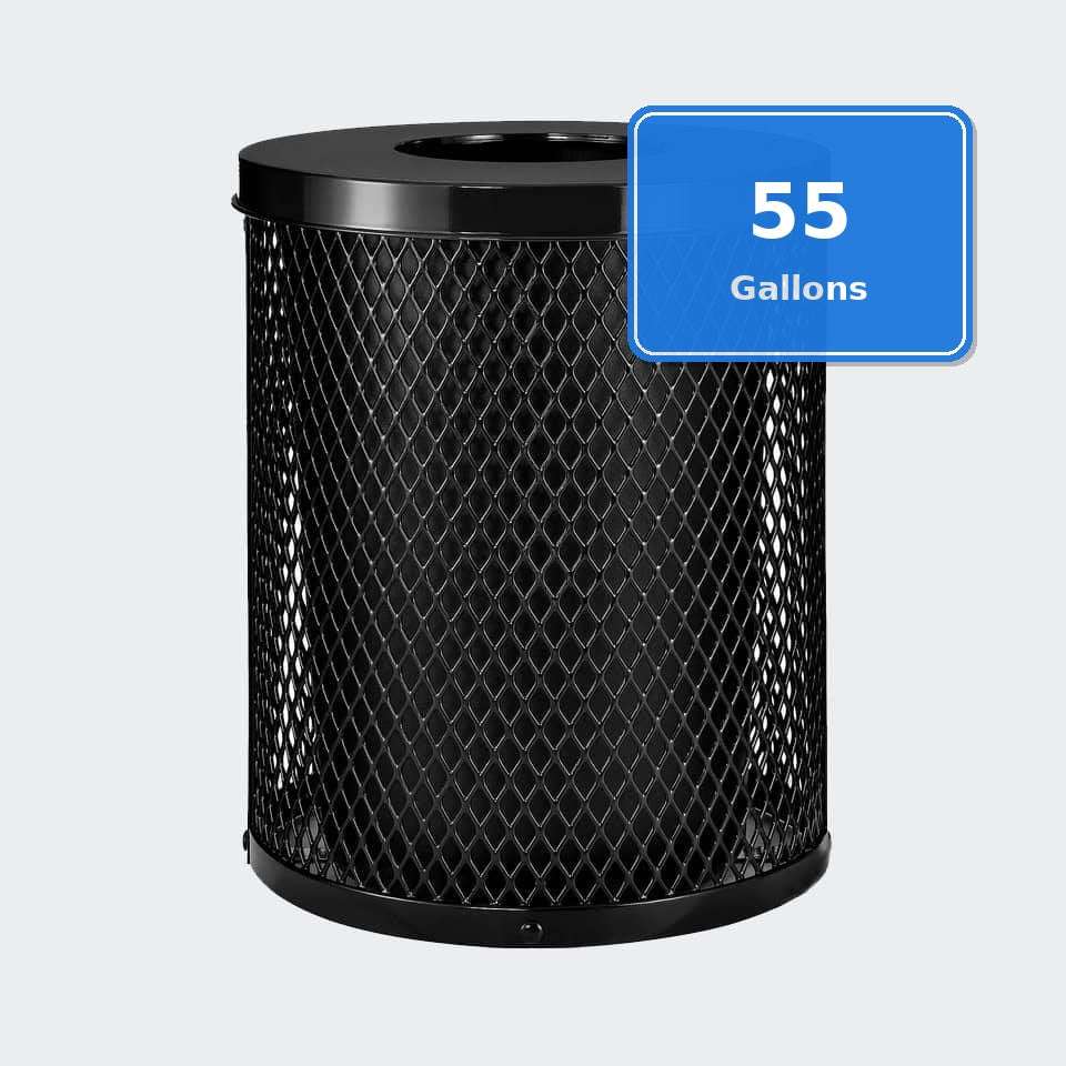 55 Gallon Diamond Expanded Steel Commercial Outdoor Trash Can – Flat Lid, Liner & Base - Outdoorsiness