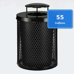 55 Gallon Diamond Expanded Steel Commercial Outdoor Trash Can – Rain Bonnet Lid, Liner & Base - Outdoorsiness