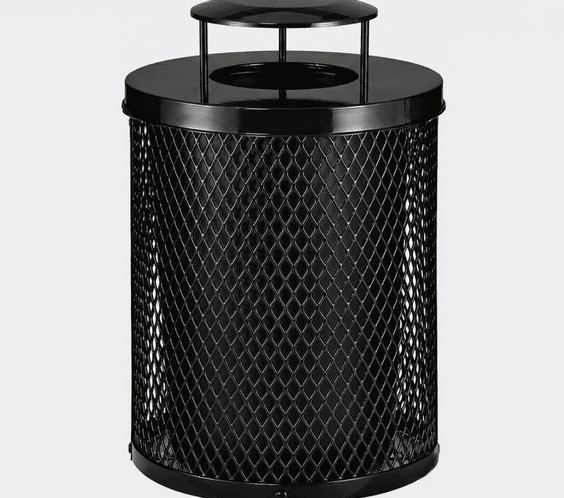 55 Gallon Diamond Expanded Steel Commercial Outdoor Trash Can – Rain Bonnet Lid, Liner & Base - Outdoorsiness