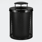 55 Gallon Diamond Expanded Steel Commercial Outdoor Trash Can – Rain Bonnet Lid, Liner & Base - Outdoorsiness