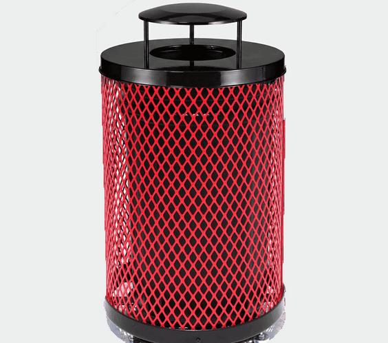 55 Gallon Diamond Expanded Steel Commercial Outdoor Trash Can – Rain Bonnet Lid, Liner & Base - Outdoorsiness