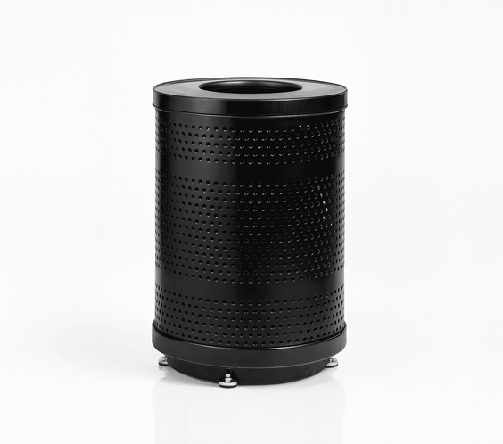 55 Gallon Punched Steel Heavy-Duty Commercial Outdoor Trash Can – Flat Lid, Liner & Base - Outdoorsiness