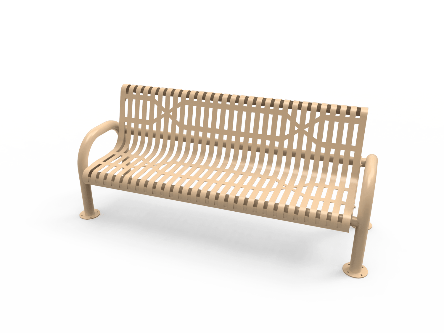 Pipe Park Bench with Contoured Back -  Slatted Steel