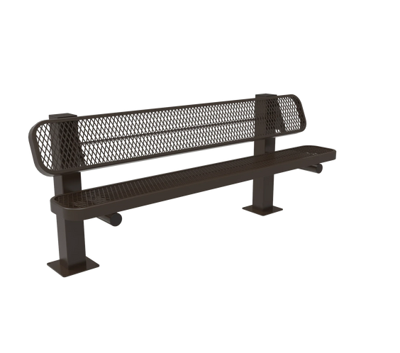 Commercial Single Pedestal Outdoor Park Bench – Thermoplastic Coated Expanded Metal
