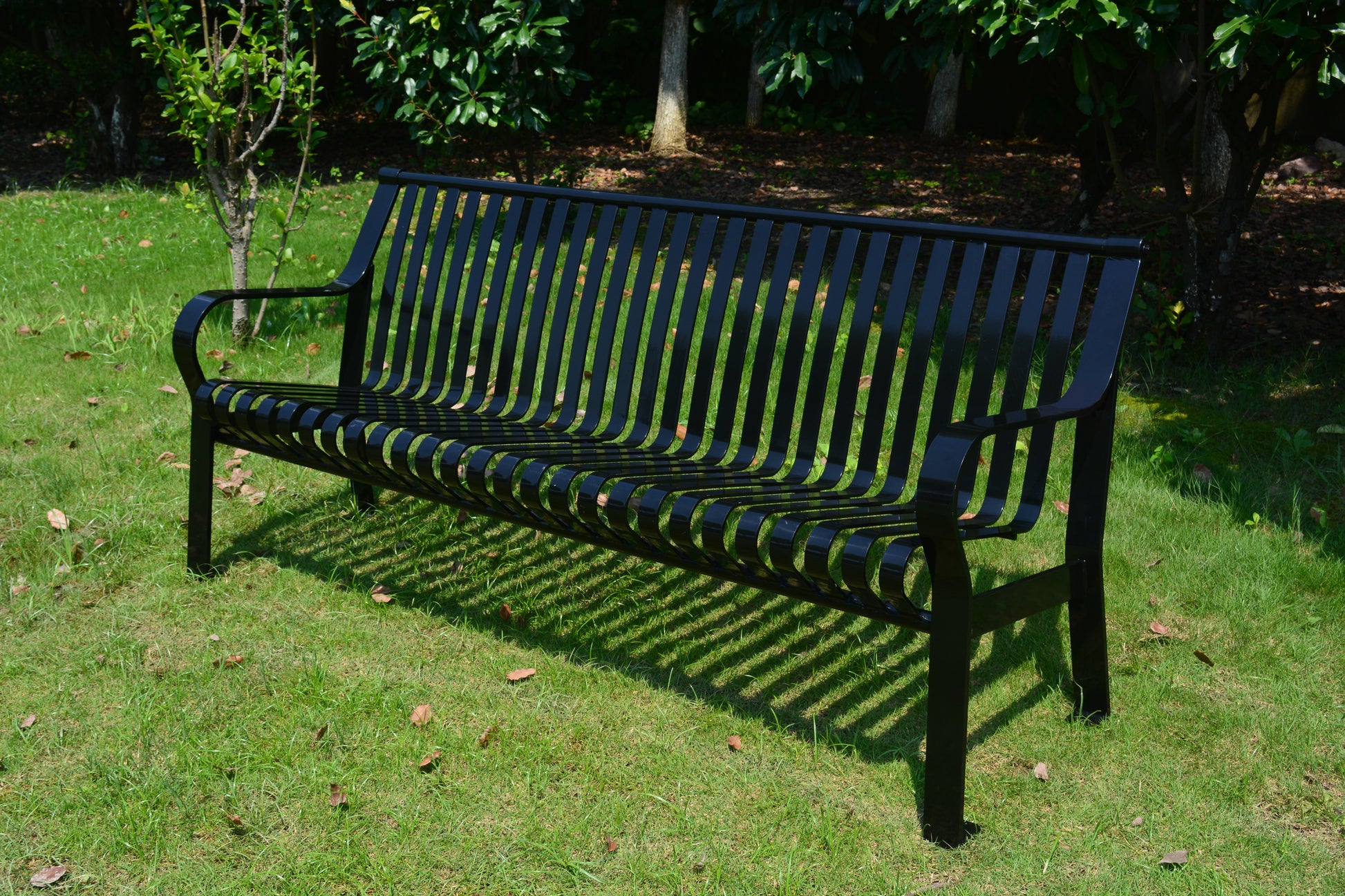 Courtyard Commercial 6ft Slatted Steel Park Bench With Back – Powder Coated, Quick Ship