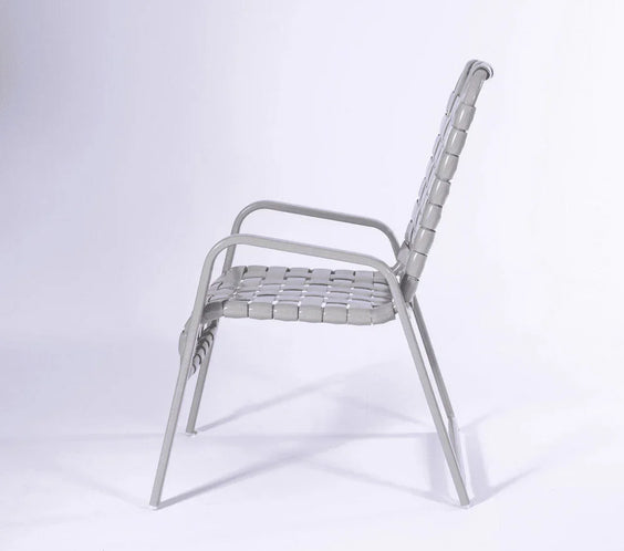 Cross Weave Vinyl Strap Commercial Pool Side Dining Arm Chair
