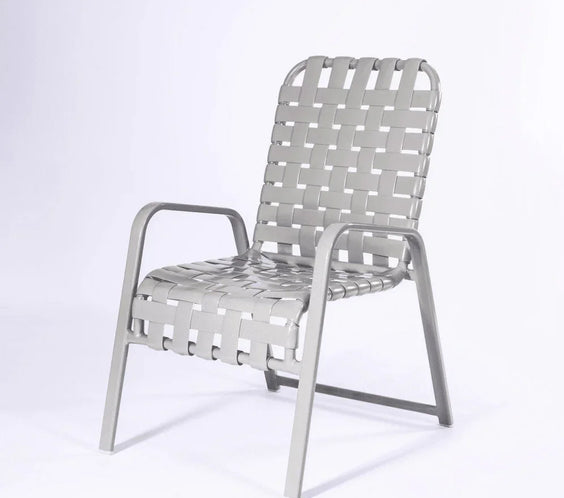 Cross Weave Vinyl Strap Commercial Pool Side Dining Arm Chair