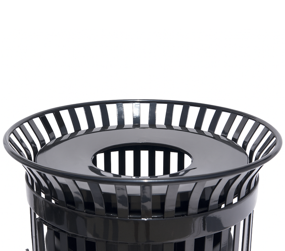 45 Gallon Slatted Commercial Outdoor Trash Receptacle – Side Opening with Flat Lid & Liner