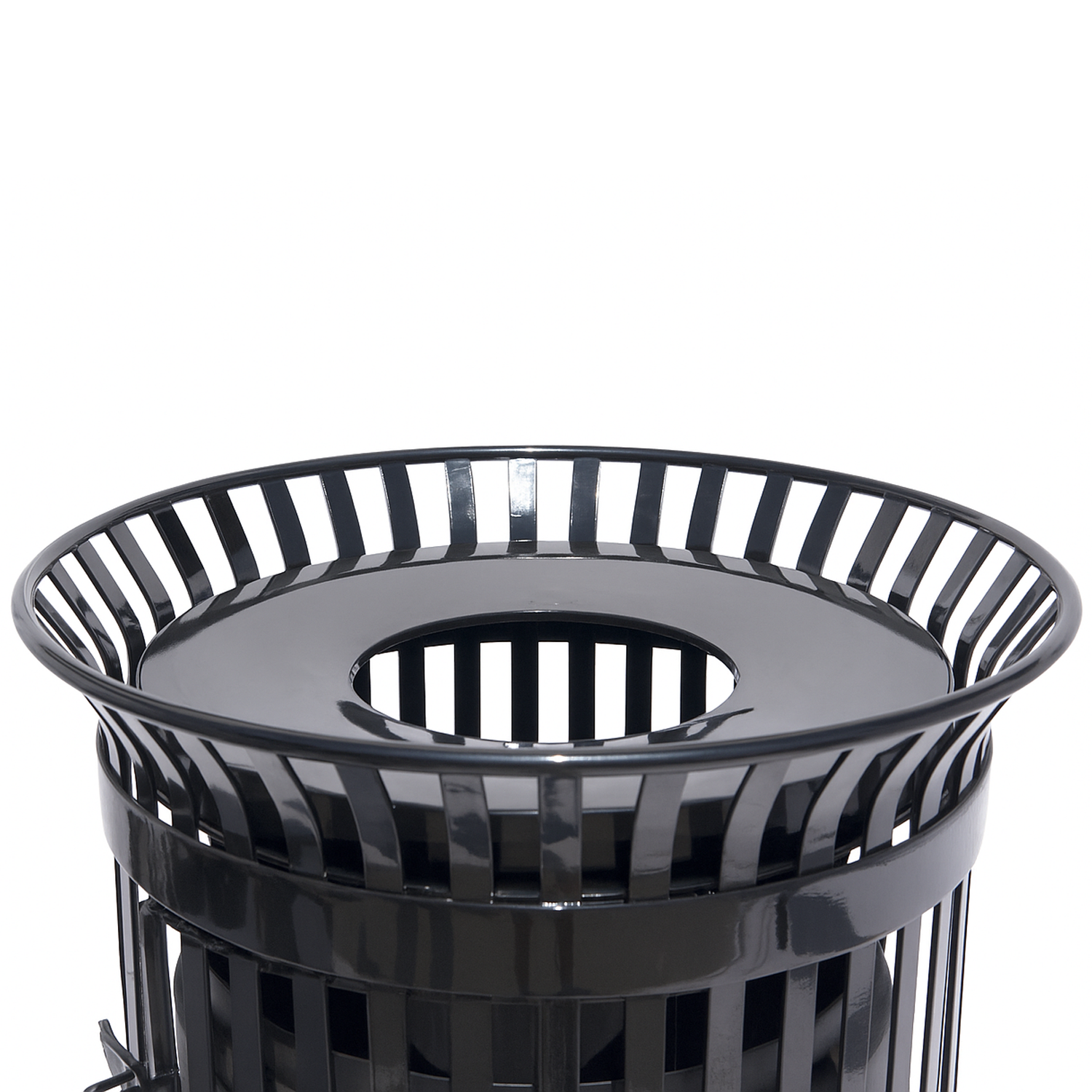 45 Gallon Side Opening Slatted Commercial Trash Receptacle With Flat Lid & Liner