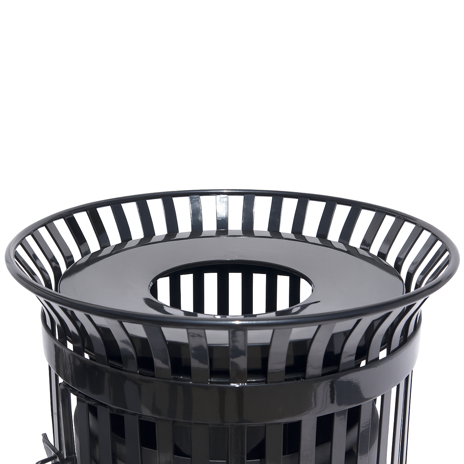 45 Gallon Slatted Commercial Outdoor Trash Receptacle – Side Opening with Flat Lid & Liner