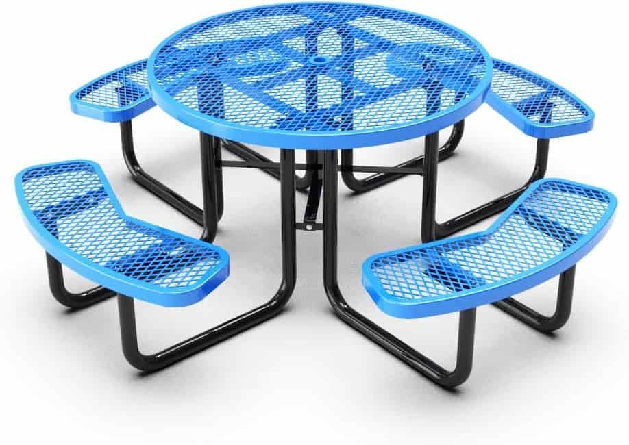 Quick Ship Round Picnic Table 46" Round Expanded Metal - Portable Commercial Picnic Table