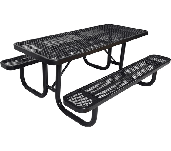 Outdoorsiness 6ft Rectangular Expanded Metal Picnic Table, Black - UL Certified, Thermoplastic Coated, Commercial Grade