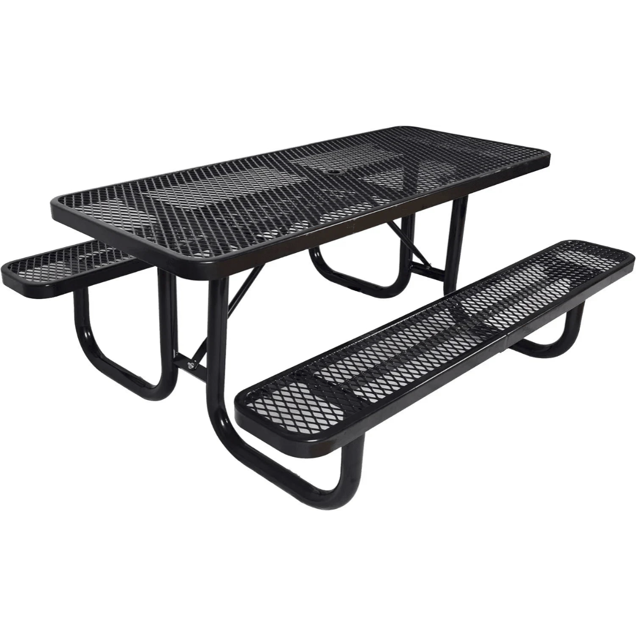 Outdoorsiness 6ft Rectangular Expanded Metal Picnic Table, Black - UL Certified, Thermoplastic Coated, Commercial Grade