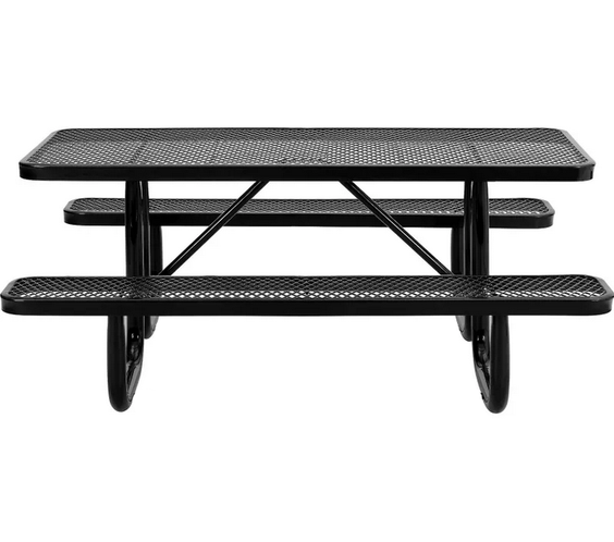 Outdoorsiness 6ft Rectangular Expanded Metal Picnic Table, Black - UL Certified, Thermoplastic Coated, Commercial Grade