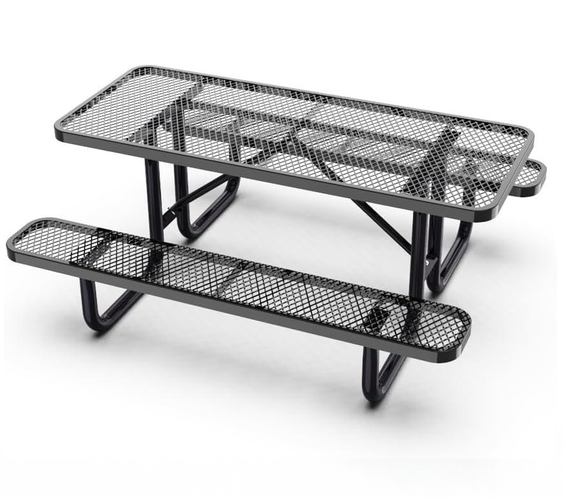 Outdoorsiness 6ft Rectangular Expanded Metal Picnic Table, Black - UL Certified, Thermoplastic Coated, Commercial Grade