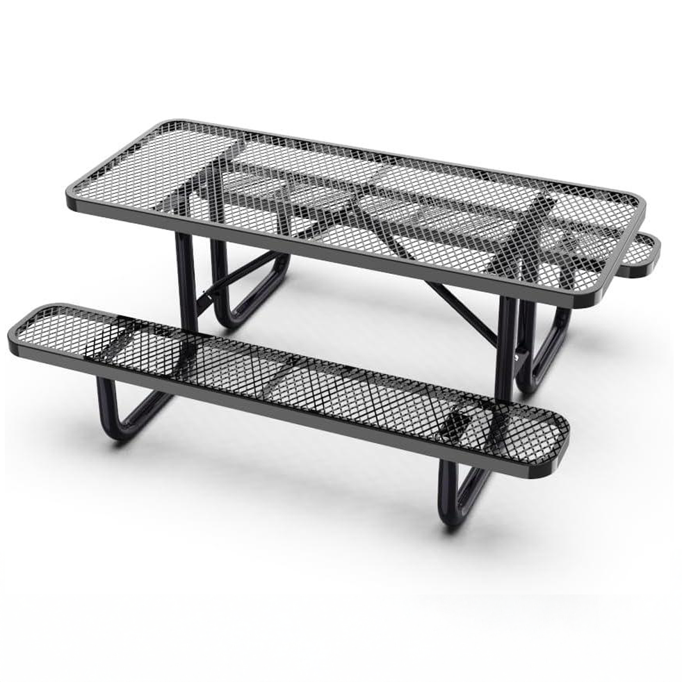 Outdoorsiness 6ft Rectangular Expanded Metal Picnic Table, Black - UL Certified, Thermoplastic Coated, Commercial Grade