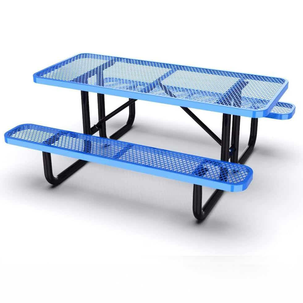 Quick Ship Rectangular Picnic Table 6ft Expanded Metal Portable - Commercial Picnic Table