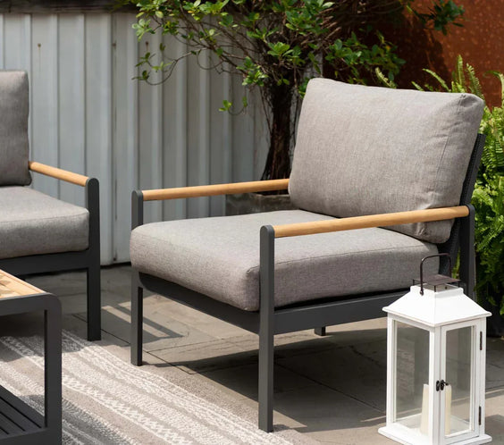 Capri 4 Piece Commercial Deep Seating Patio Sectional Set- Aluminum with Teak Accents