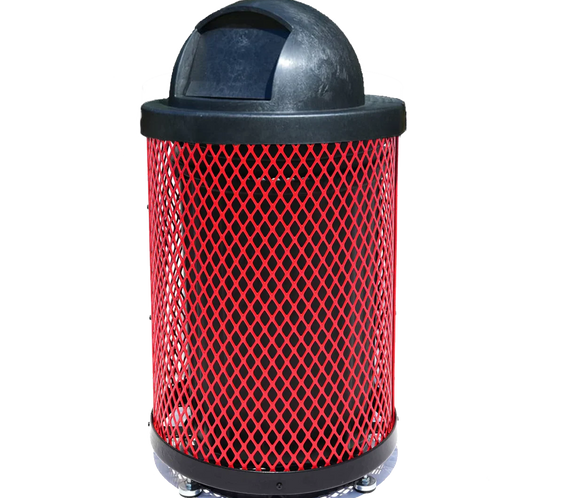 36 Gallon Diamond Expanded Steel Commercial Outdoor Trash Can – Plastic Dome Lid, Liner & Base