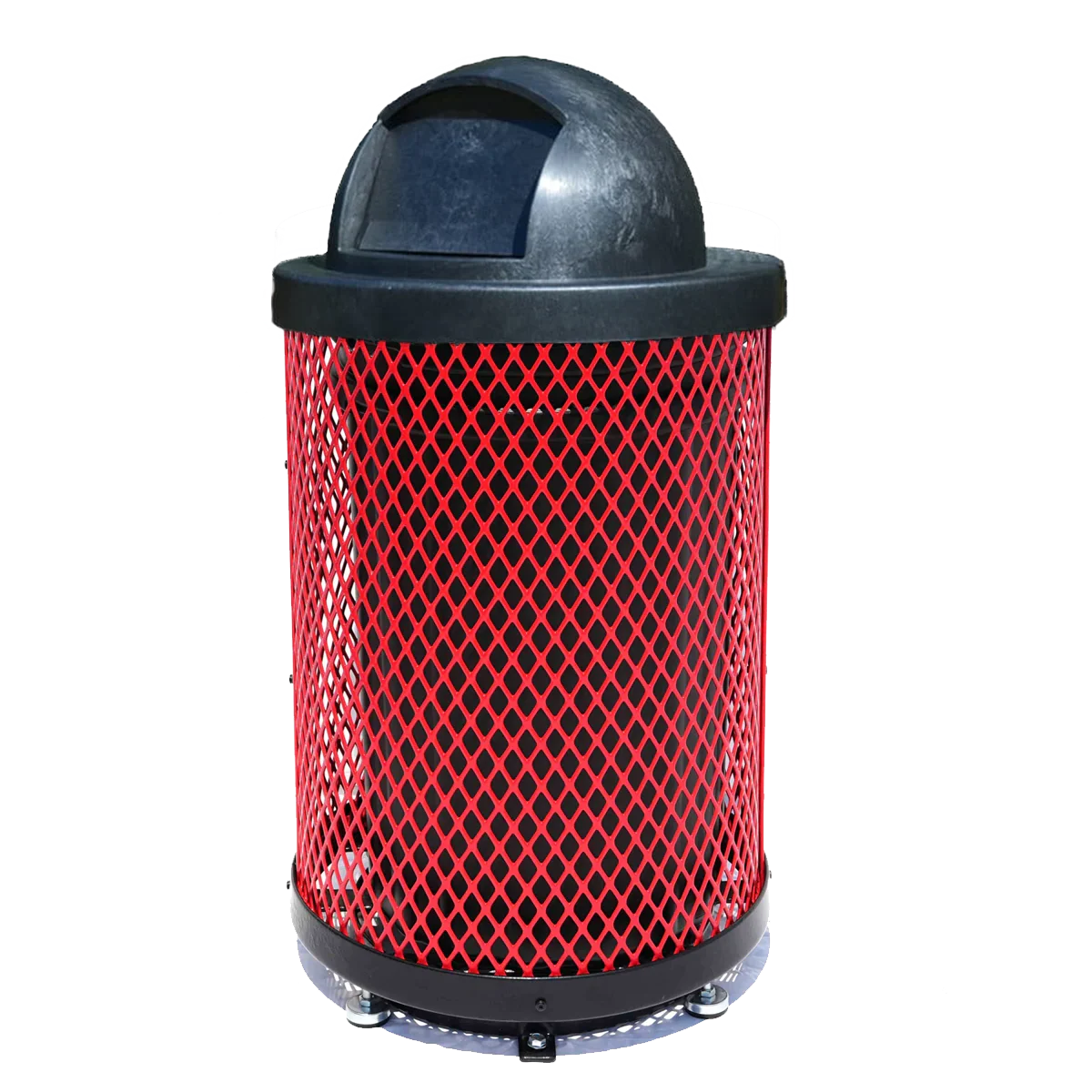 36 Gallon Diamond Expanded Steel Commercial Outdoor Trash Can – Plastic Dome Lid, Liner & Base