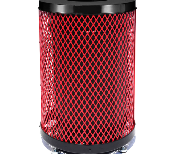 36 Gallon Diamond Expanded Steel Commercial Outdoor Trash Can – Flat Lid, Liner & Base