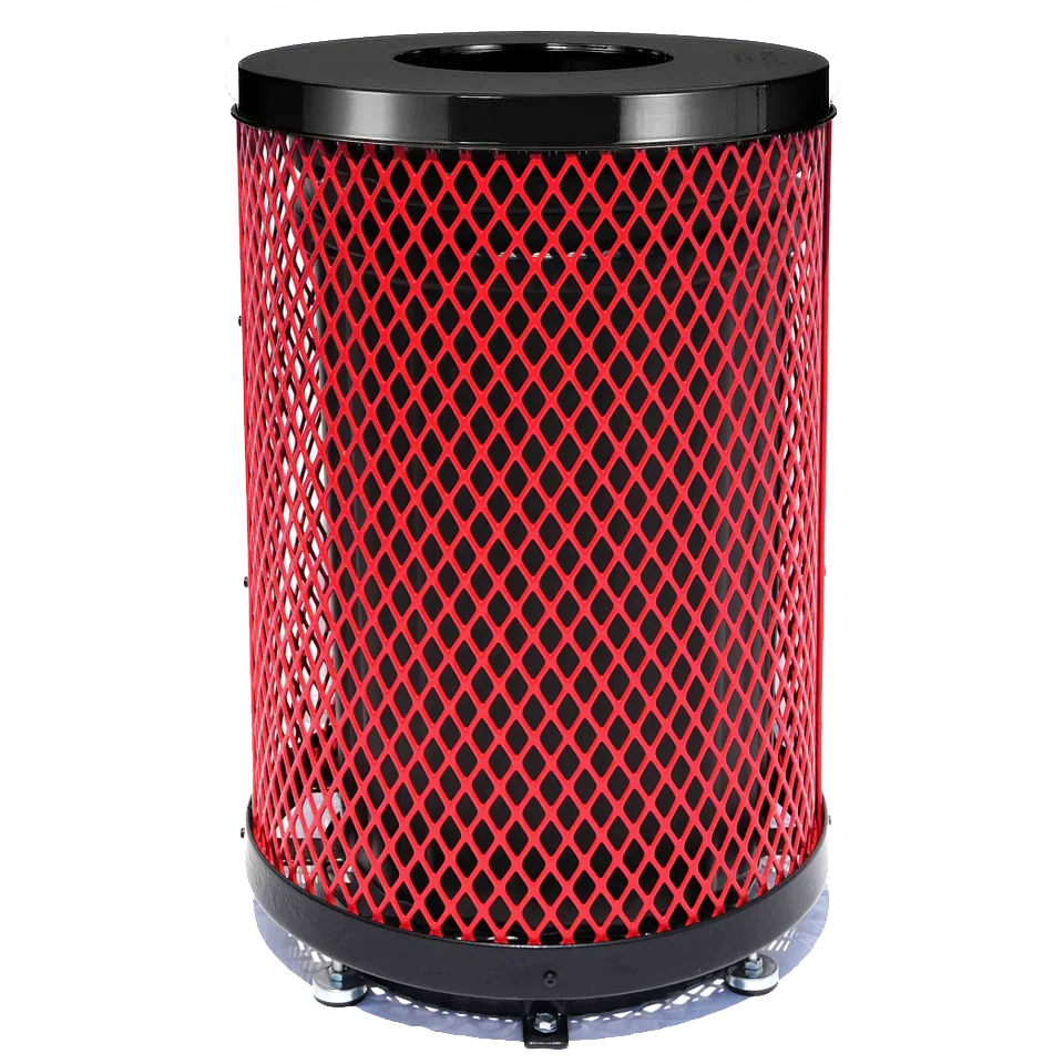 36 Gallon Diamond Expanded Steel Commercial Outdoor Trash Can – Flat Lid, Liner & Base
