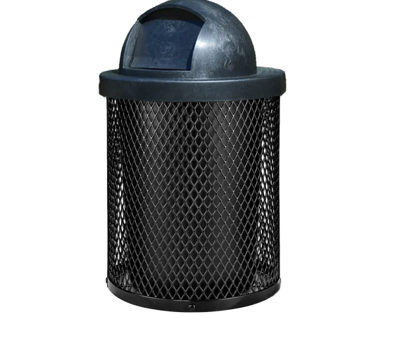 36 Gallon Diamond Expanded Steel Commercial Outdoor Trash Can – Plastic Dome Lid, Liner & Base